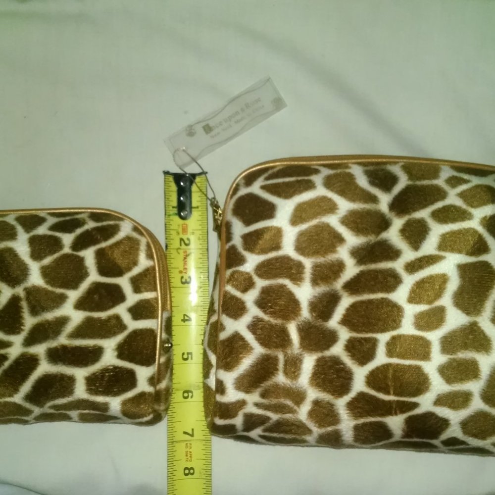 Vintage 2 Pcs Giraffe Animal Print Fury Fashion Fun Sexy Cosmetic Makeup Bags - Picture 12 of 13